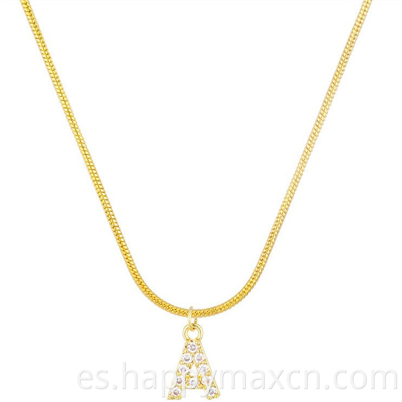 Nueva moda de 14k dorado cadena de huesos de serpiente 26 letras collar colgante de circón